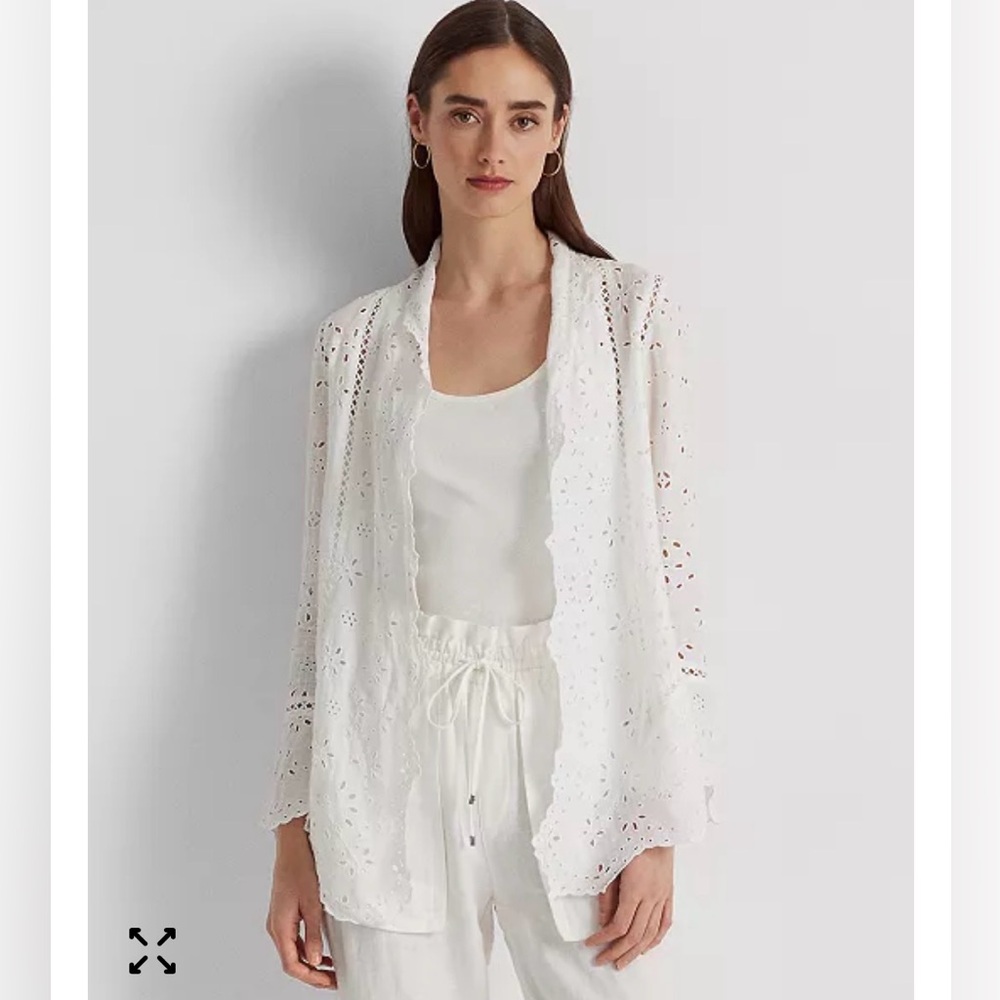 Lauren Ralph Lauren NWT White Eyelet Linen Duster Cottagecore Boho Coastal Small - Picture 2 of 15